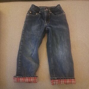 Wrangler Red and Blue Jeans with Plaid Cuffs